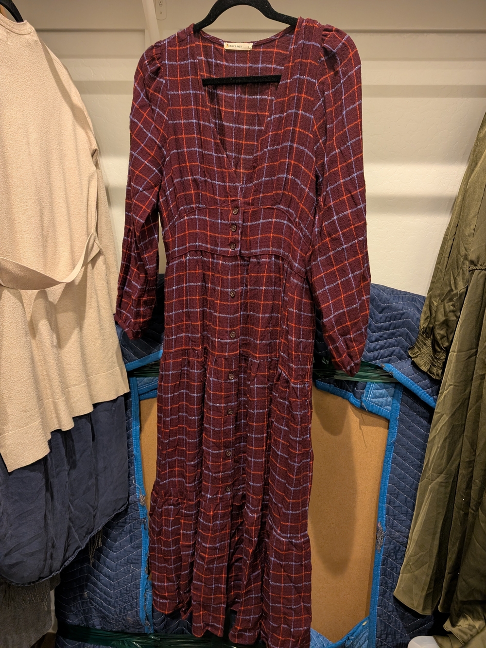 Marine Layer Burgundy Plaid Midi Dress
